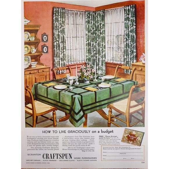 1950 Craftspun "How to‎ Live Graciously on a Budget" MCM Elegance Vtg Print Ad - Picture 1 of 7